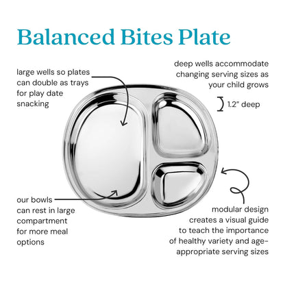 Ahimsa Stainless Steel Kids Plates - Divided Toddler Plates, Pediatrician Designed, Non Toxic