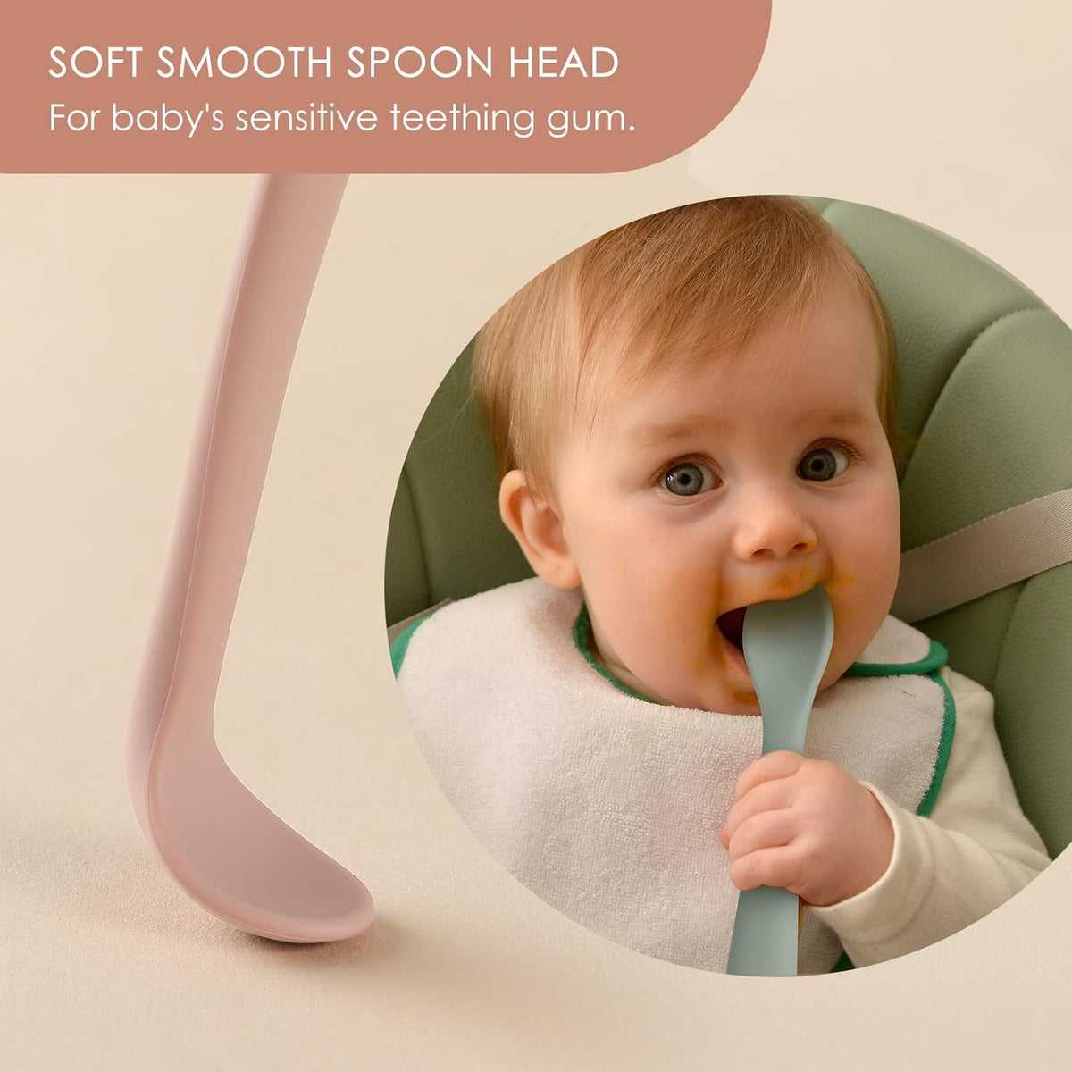 6-Piece Silicone Baby Feeding Spoons, First Stage Infant Spoons, Soft-Tip Easy on Gums I Baby