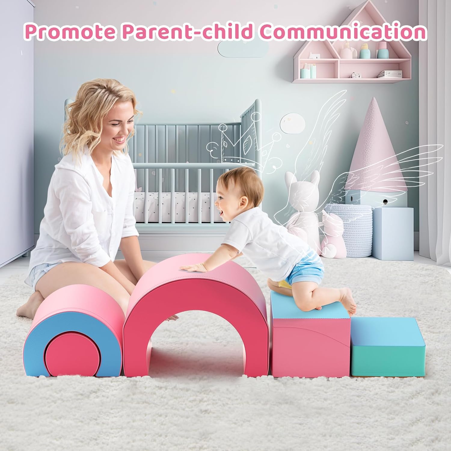 Lischwert Foam Climbing Blocks, Soft Climbing Toys for Toddlers, 5 Pieces Crawl and Climb Foam
