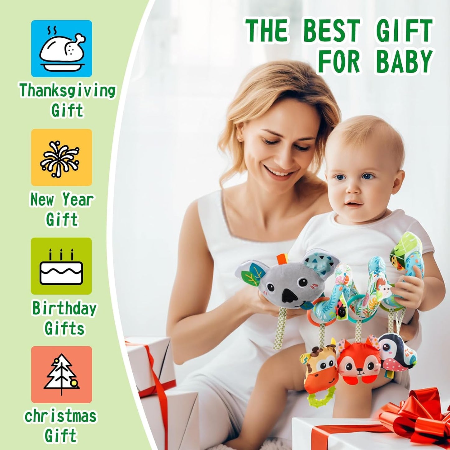 Jollybaby Crib Stroller Car Seat Toys for Baby 0-3-6-9-12 Months, Tummy Time Hanging Sensory Toys