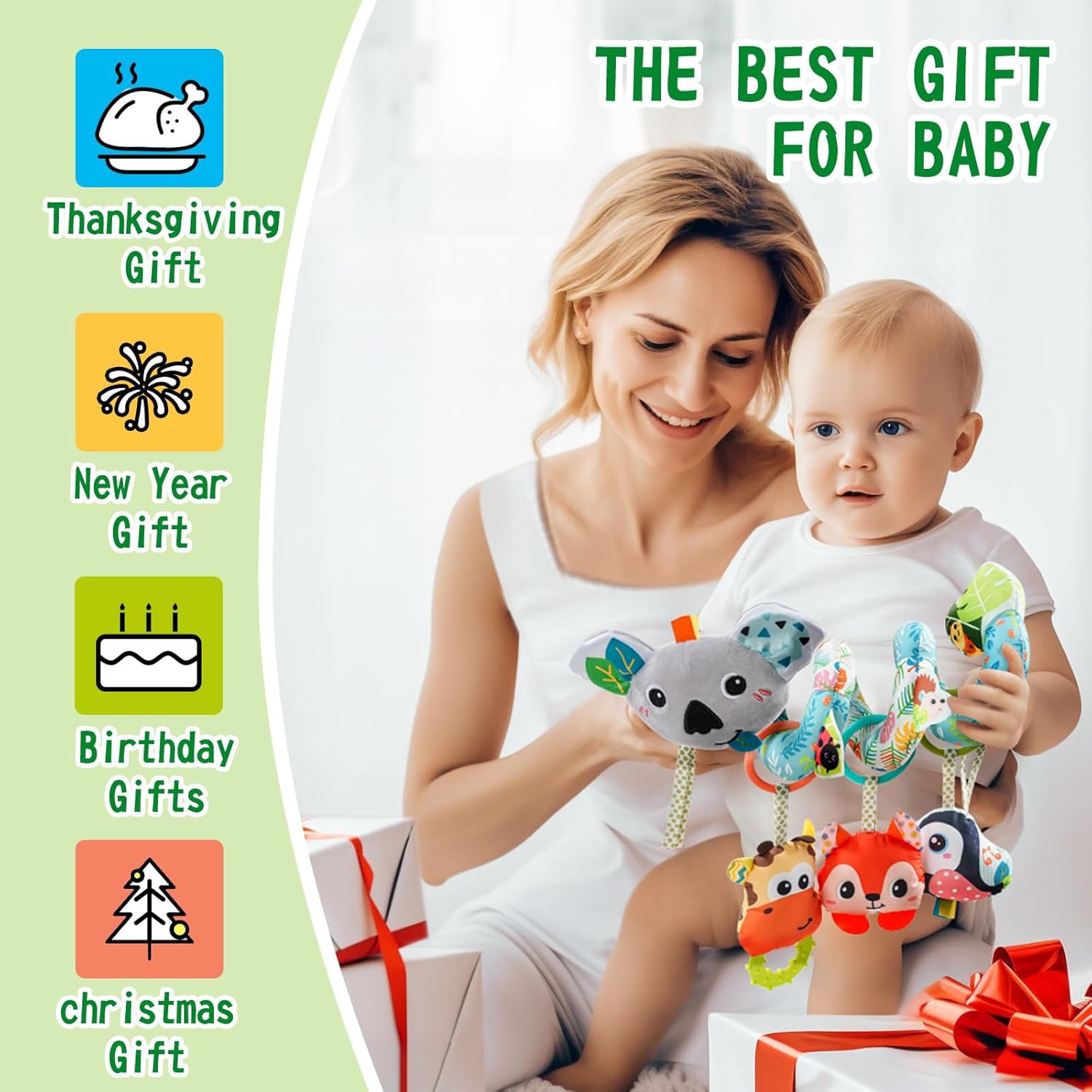 Jollybaby Crib Stroller Car Seat Toys for Baby 0-3-6-9-12 Months, Tummy Time Hanging Sensory Toys