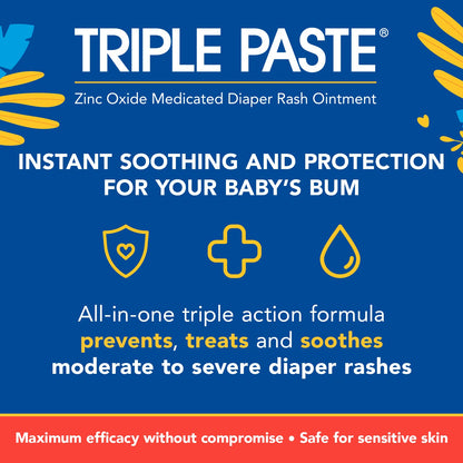 Triple Paste 3X Max Diaper Rash Ointment, Maximum Strength Zinc Oxide Ointment for Severe Diaper