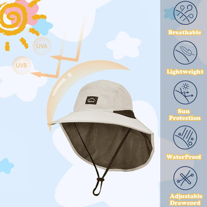 Outdoor Kids Sun Hat with Neck Flap UPF 50+ Quick Dry Beach Hats for Baby Boys Girls Age 2-12 Years