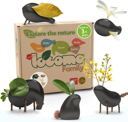 Taksa Toys Locomo Family Black Edition Waldorf Montessori Toys Wooden Animal Figures for