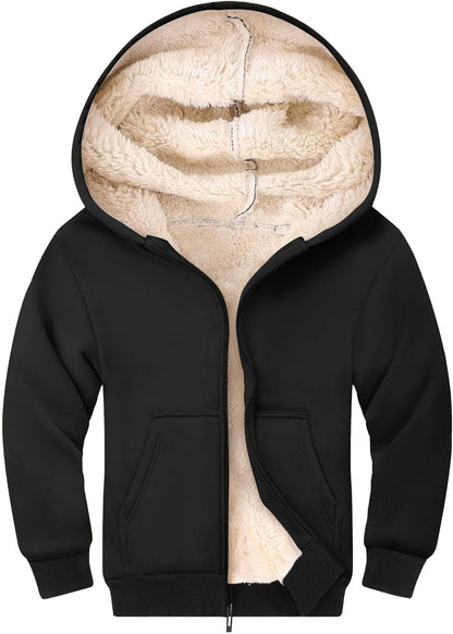 Gihuo Unisex Boy's Girls Winter Warm Sherpa Lined Zip Up Sweatshirt Fleece Jacket Kid's Hoodie