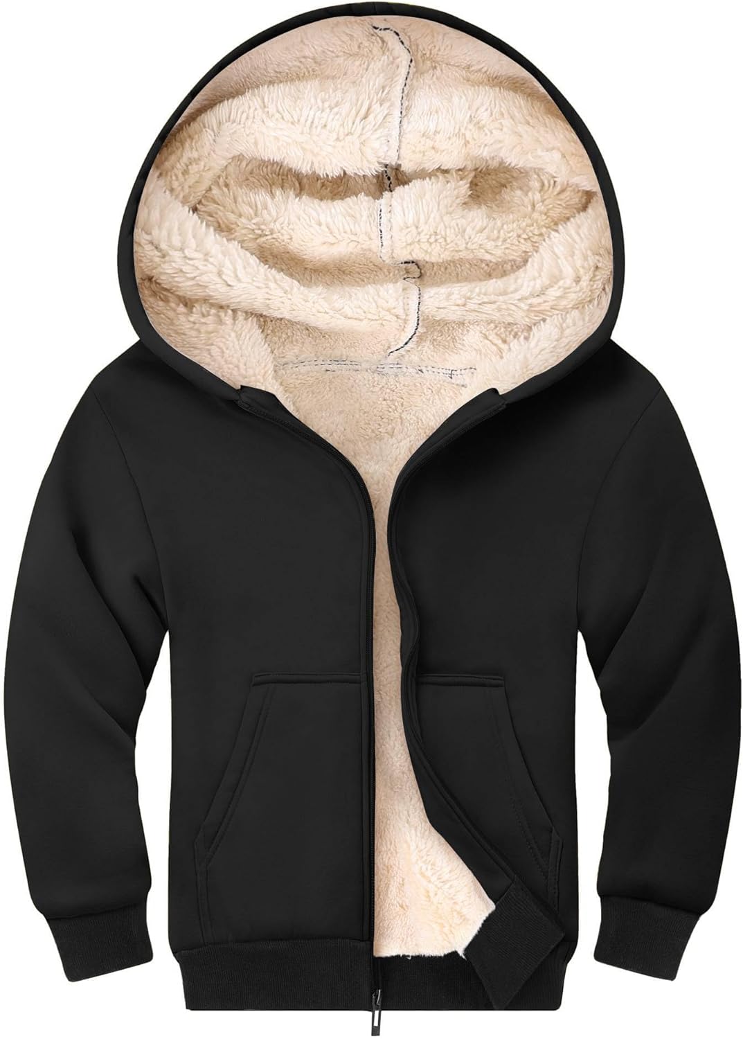 Gihuo Unisex Boy's Girls Winter Warm Sherpa Lined Zip Up Sweatshirt Fleece Jacket Kid's Hoodie