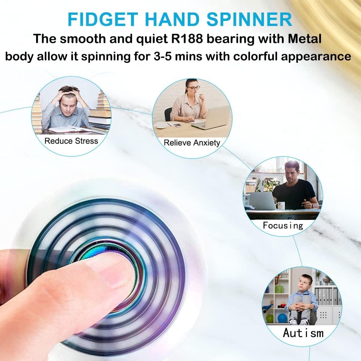 Cool Fidget Spinners Toy Metal for Kids Adults, Steel Fidgit Finger Hand Spinner Desk Toys Gifts