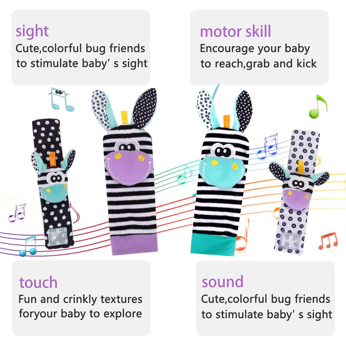 Wrist Rattles for Babies Rattle Socks Wrist Strap Rattles Set Cartoon Socks Cute Animal Baby
