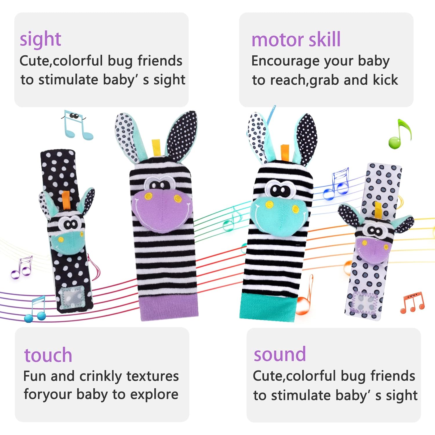 Wrist Rattles for Babies Rattle Socks Wrist Strap Rattles Set Cartoon Socks Cute Animal Baby