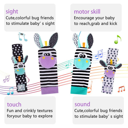 Wrist Rattles for Babies Rattle Socks Wrist Strap Rattles Set Cartoon Socks Cute Animal Baby