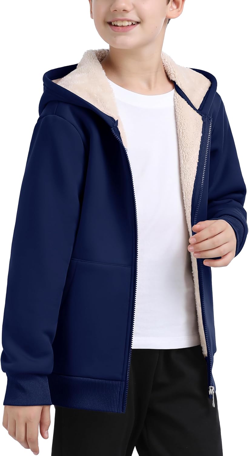 MoFiz Kids Fleece Jackets Sherpa Lined Hoodie Jacket Hooded Zip up Sweatshirt Coats for Boys Girls