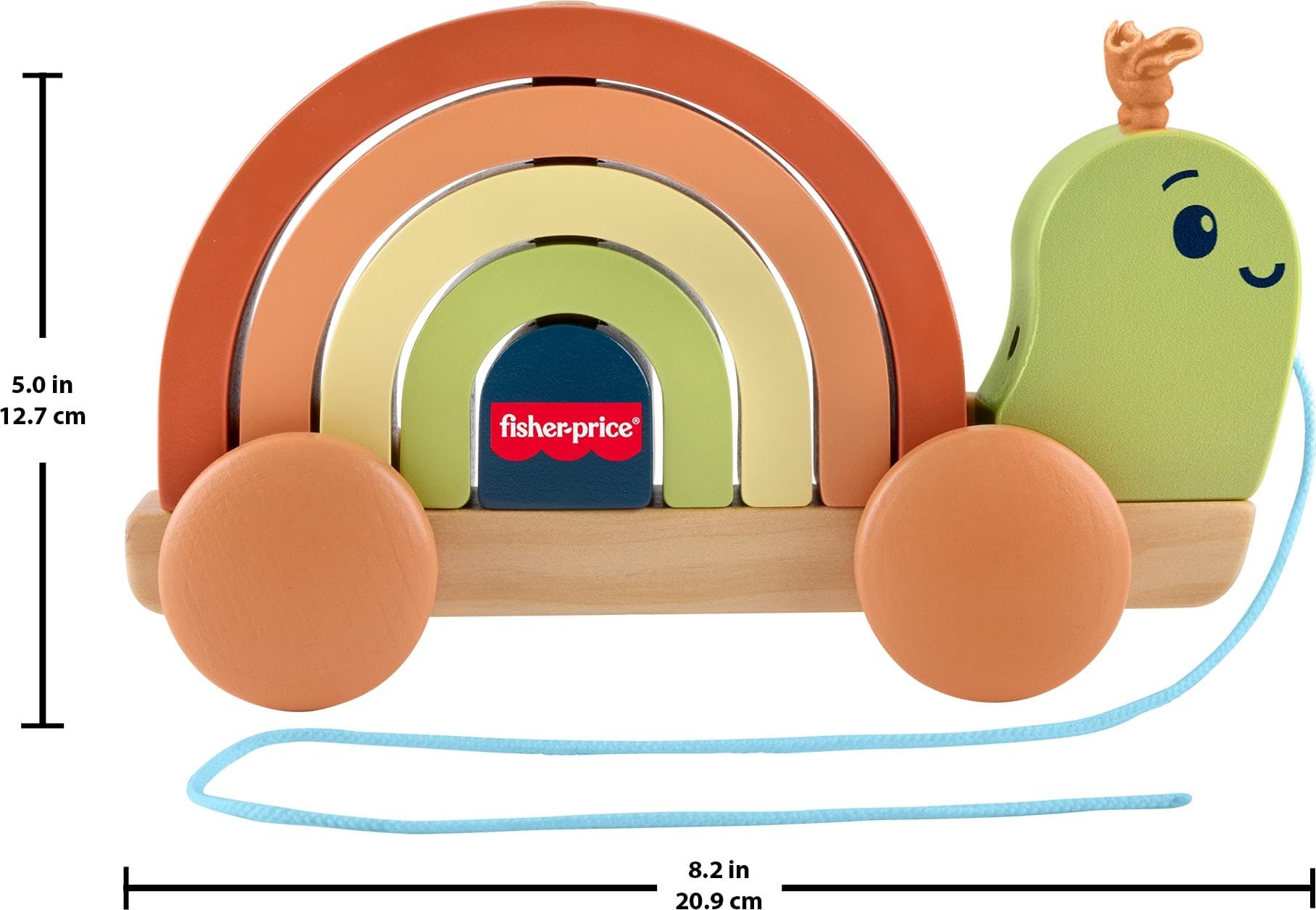 Fisher-Price Wood Toddler Toy Pull-Along Stacking Snail, Tiny Garden 6-Piece Wooden Activity for