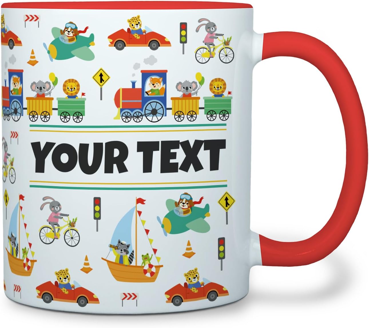 Personalized Mug for Kids - Vehicles - Custom Name/Text, Ceramic Hot Chocolate/Cocoa/Coffee Cup for