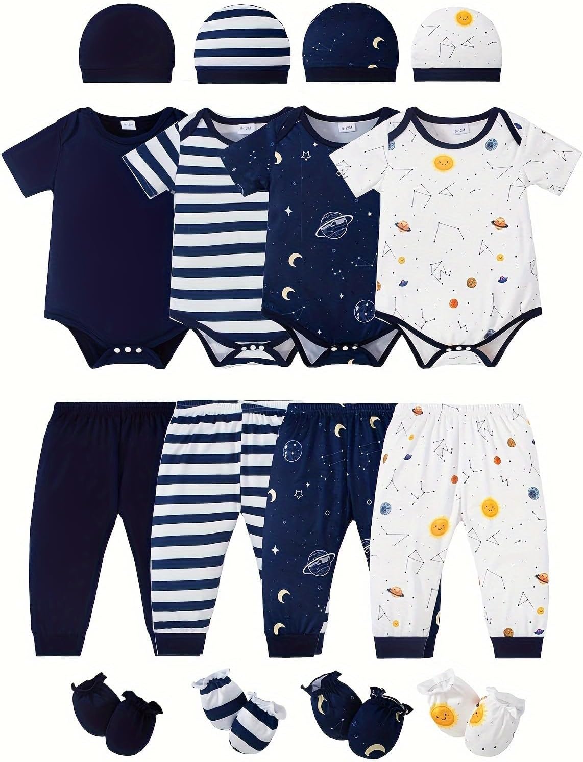 NZRVAWS Newborn Baby Boy Girl Clothes Unisex Infant Romper Pants Set Hat 4-Pack Outfits 0-12 Months