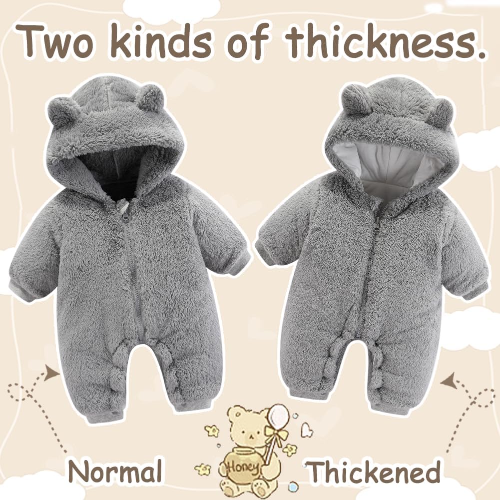 UVIPC Baby Newborn Bear Outfit Fleece Snowsuit Winter Clothes Hooded Jumpsuit Romper for Baby boy