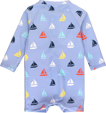 RUGGEDBUTTS Baby/Toddler Boy Swimsuit, One Piece Zipper Rash Guard Sunsuit with UPF 50+ Sun