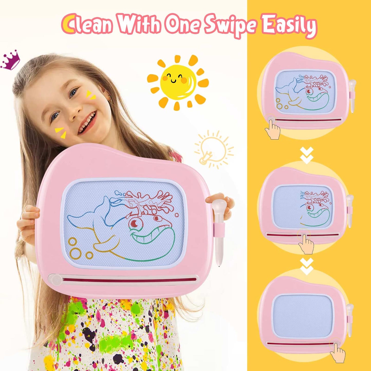 Smasiagon Magnetic Drawing Board for Kids, Toddler Toys for 1-2 Year Old Girl, Portable Doodle