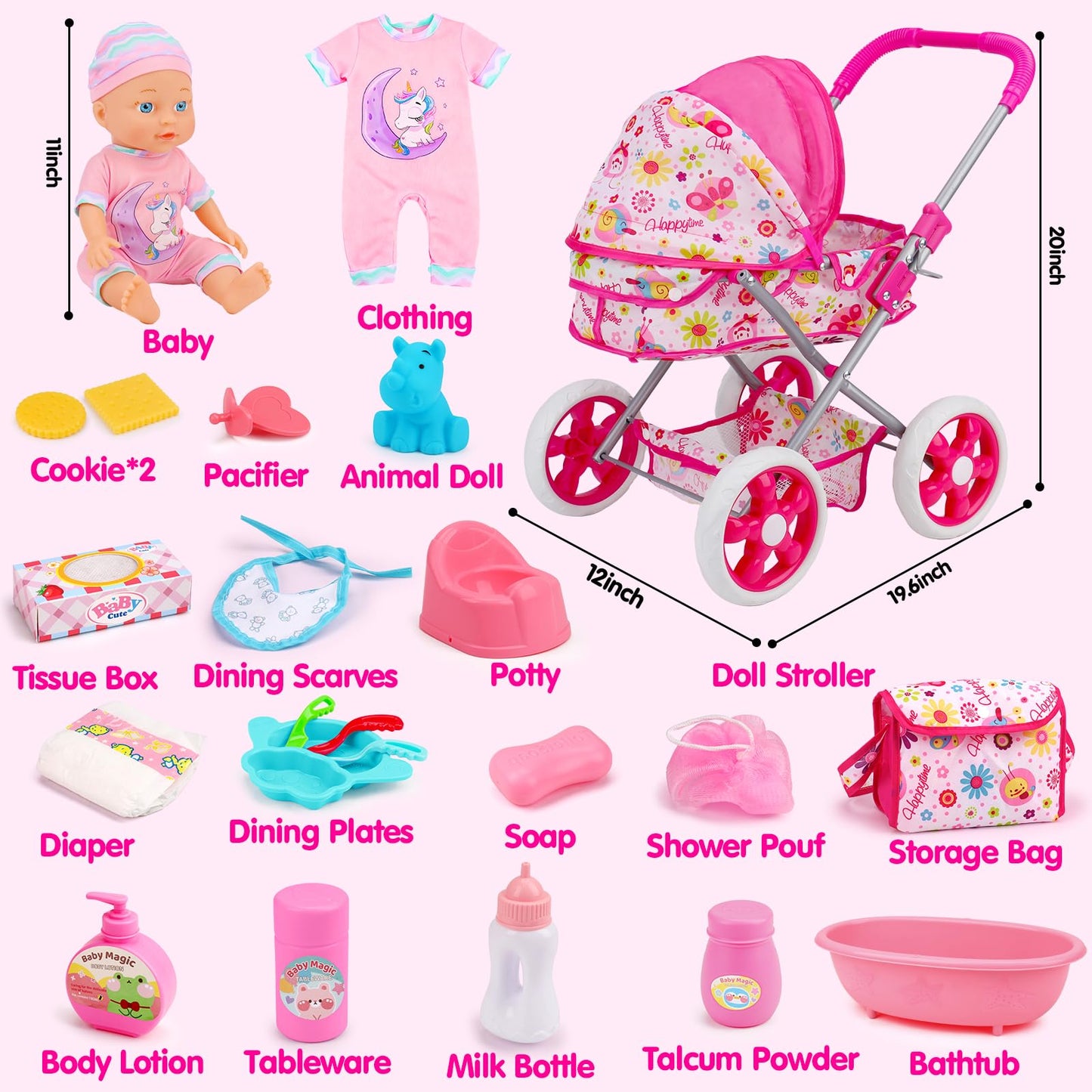 Qirptey Baby Doll Stroller Set Toys for Girls Toddlers 3-5 4-6 5-7
