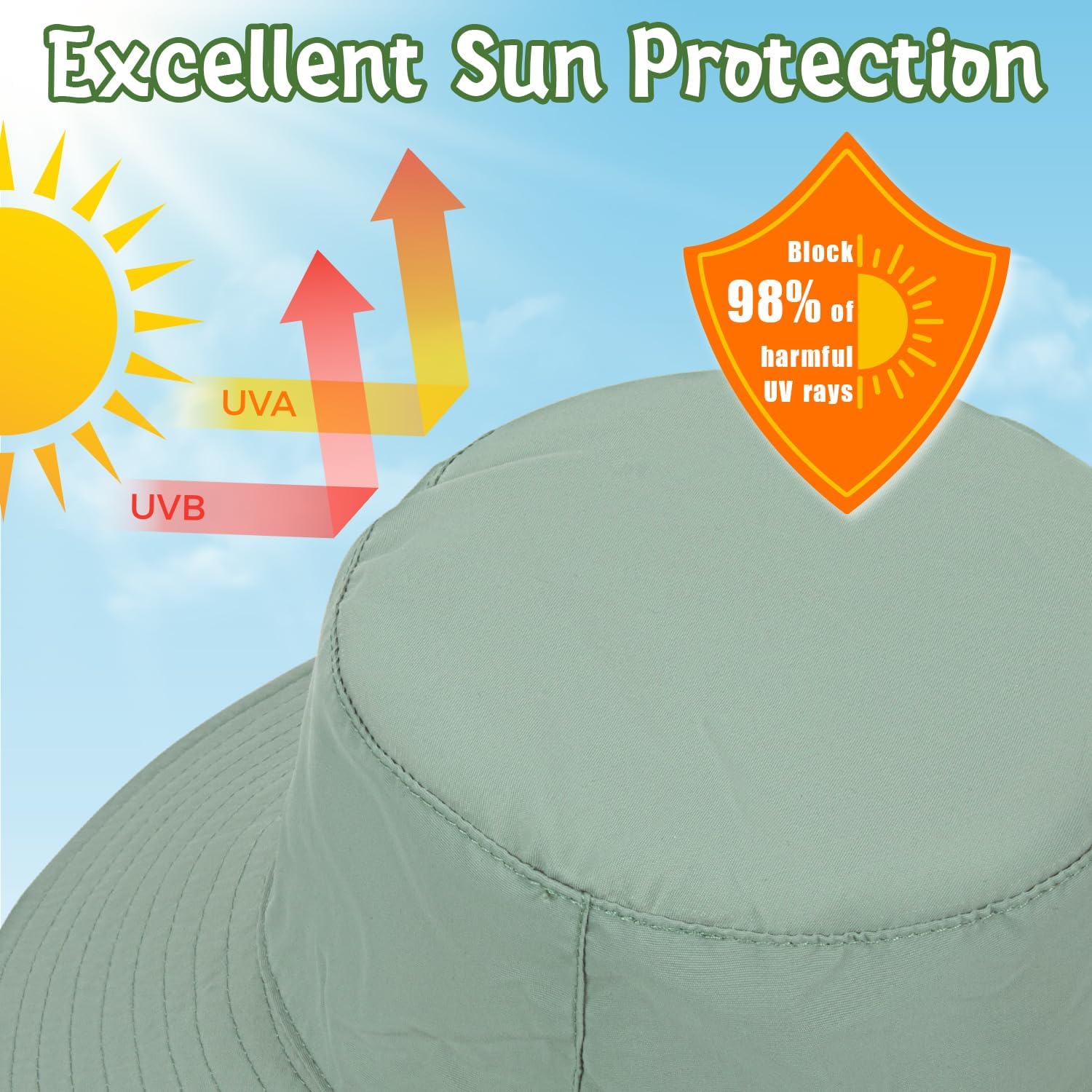 Baby Sun Hat Kids Summer UPF 50+ Toddler Bucket Hat Wide Brim Adjustable Beach Hats for Boys Girls