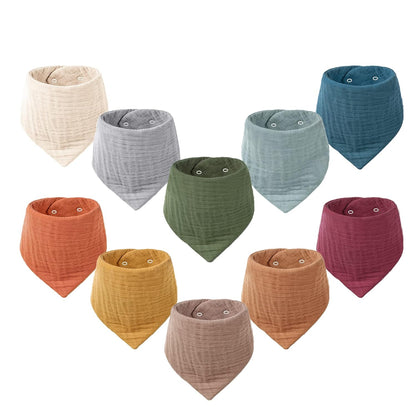 Konssy Muslin Baby Bibs 10 Pack Baby Bandana Drool Bibs 100% Cotton for Unisex Boys and Girls, Soft