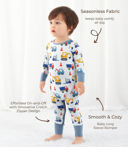 Baby Boys Girls Romper Long Sleeve Jumpsuits Infant Unisex One-Piece Bamboo Viscose Zipper Mitten
