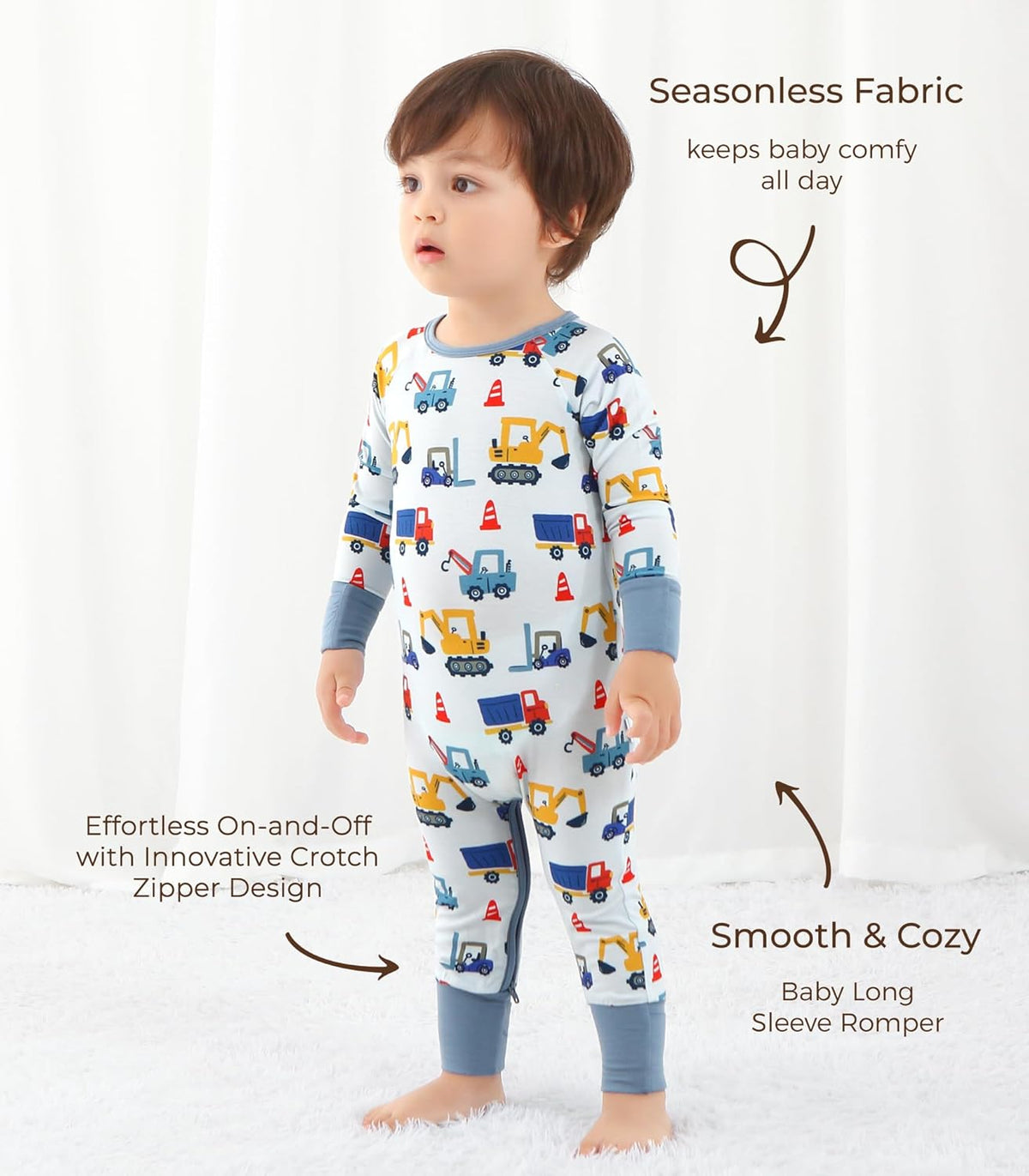 Baby Boys Girls Romper Long Sleeve Jumpsuits Infant Unisex One-Piece Bamboo Viscose Zipper Mitten