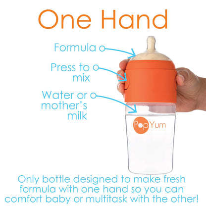 PopYum 9 oz Orange Anti-Colic Formula Making/Mixing/Dispenser Baby Bottles, 2-Pack with #2 Medium