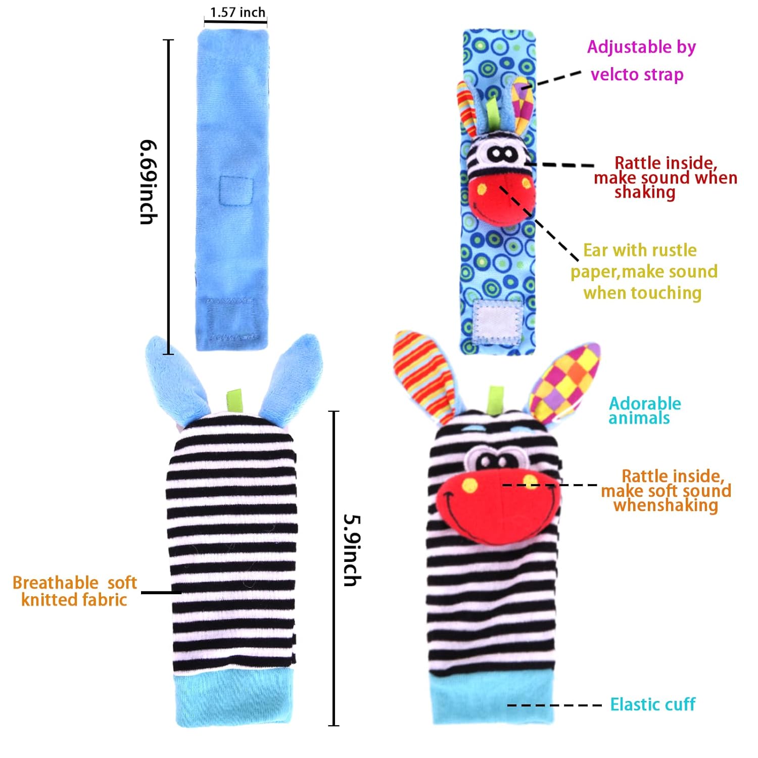 Wrist Rattle Foot Finder Socks Set for Baby Arm Hand Rattle Feet Leg Ankle Socks Newborn Soft
