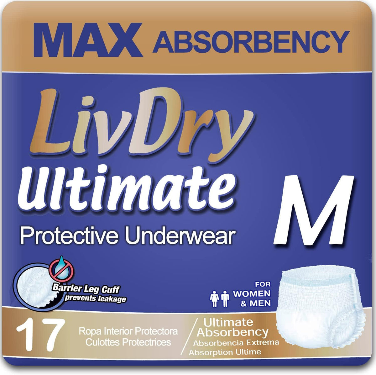 LivDry Ultimate Adult Incontinence Underwear, Max Absorbent Adult Diapers with Leak Protection