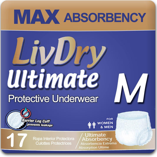 LivDry Ultimate Adult Incontinence Underwear, Max Absorbent Adult Diapers with Leak Protection