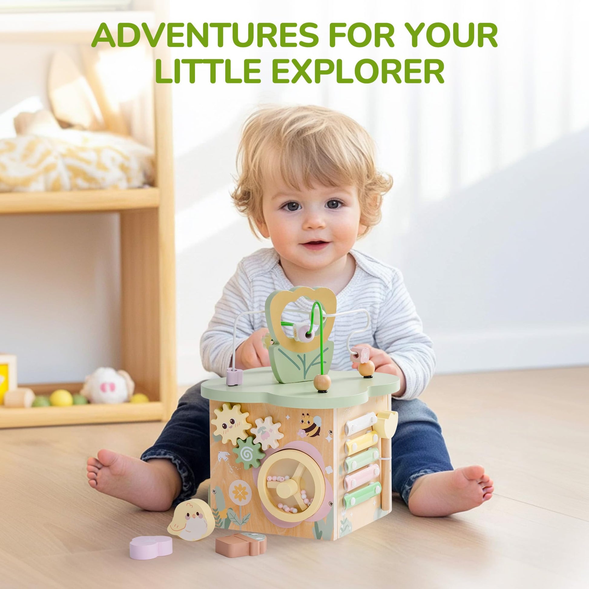 ROBUD Wooden Activity Cube, Educational Wooden Toys, Montessori Toys