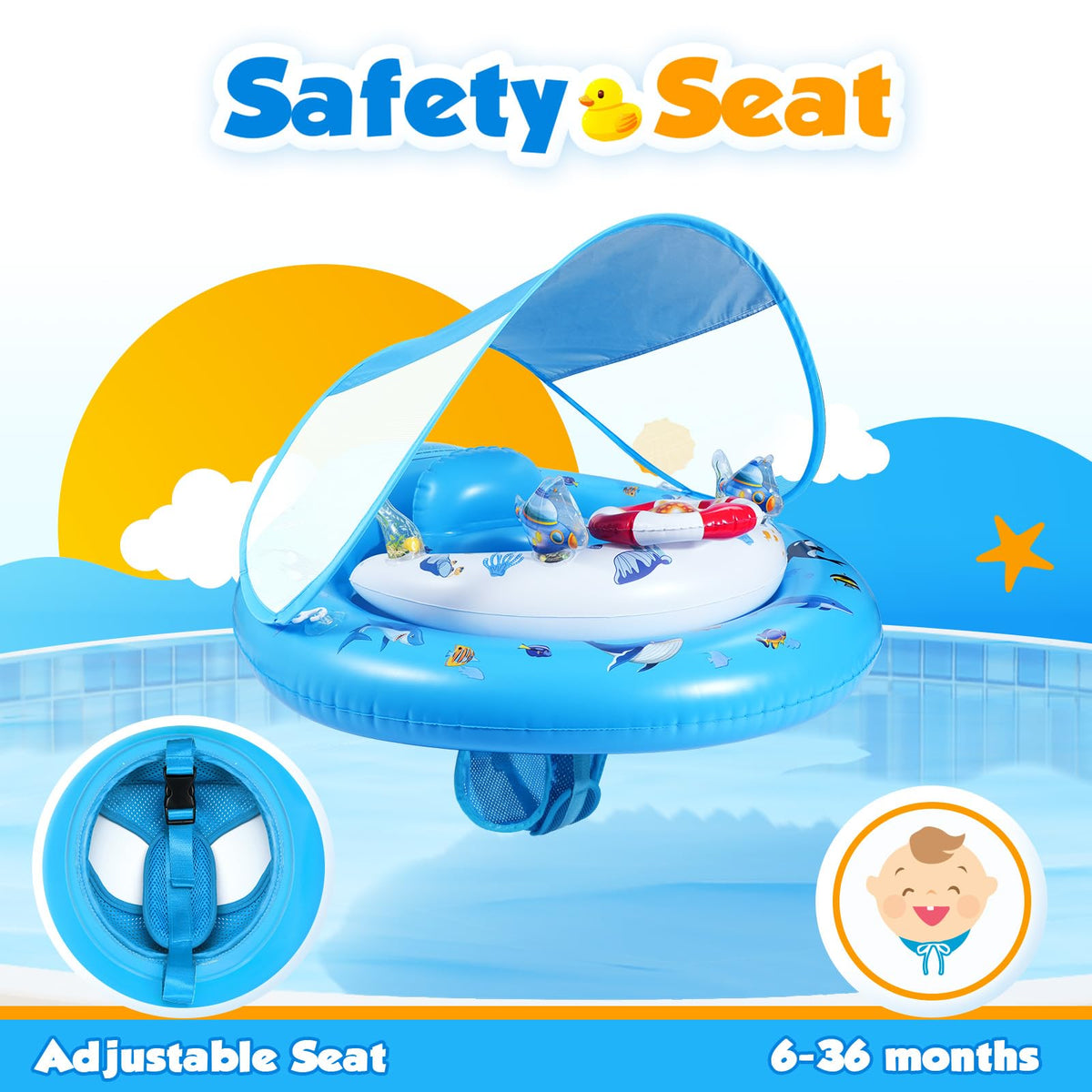 Baby Pool Float with Canopy Upf50+ Sun Protection, Baby Swimming Float