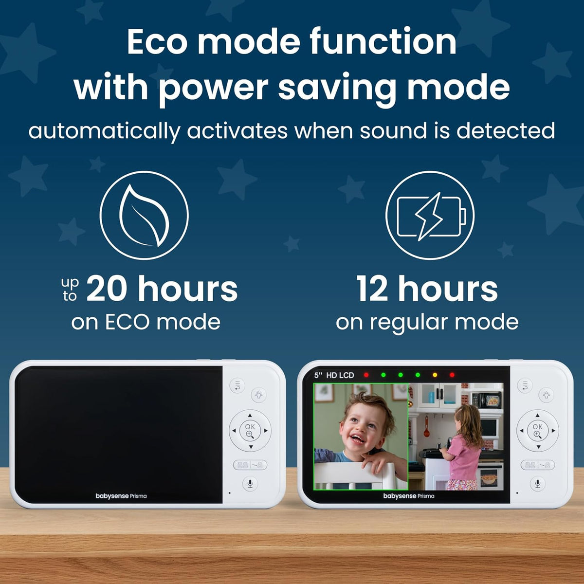 Babysense Prisma Baby Monitor with Camera and Audio, 5” HD Video Baby Monitor with 2 Cameras