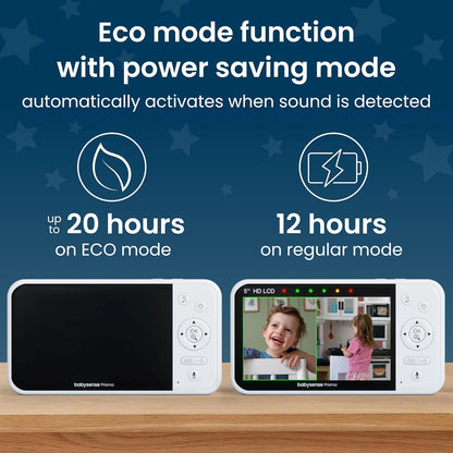 Babysense Prisma Baby Monitor with Camera and Audio, 5” HD Video Baby Monitor, 6-Color Night Light