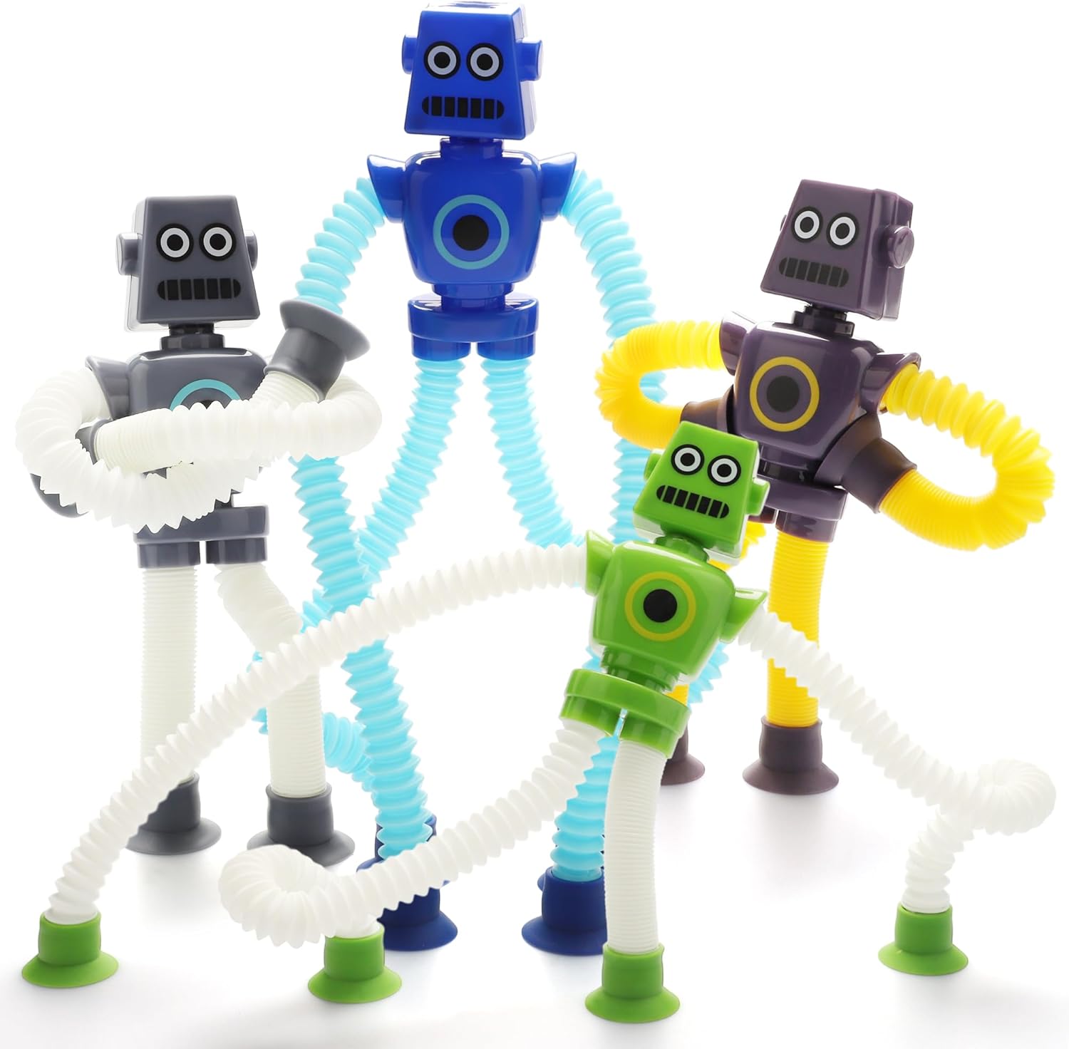 Boxgear 4 Pieces LED Shape Changing Robot Toy, Telescopic Pop Tubes Fidget Toys, Sensory Toys for