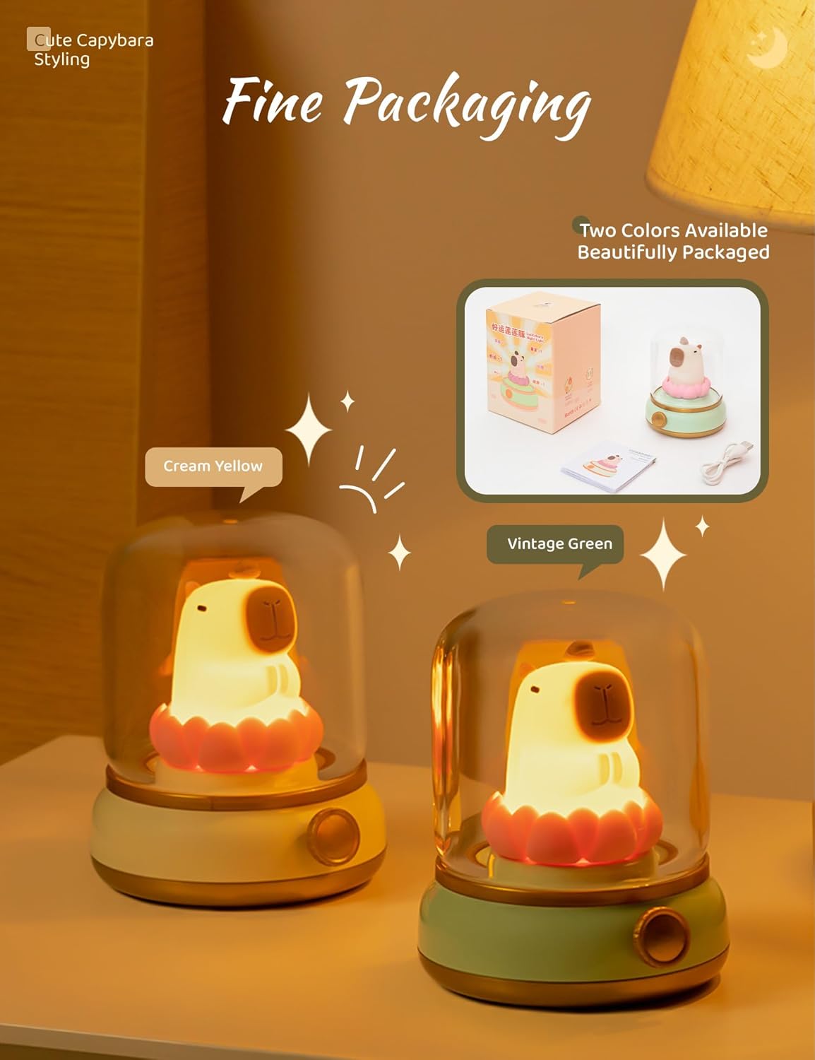 Lucky Capybara Night Light, Cute Rechargeable Lamp for Kids, Rotatable Brightness Adjustment, Lucky