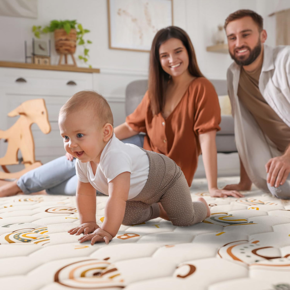 Boho Rainbow Baby Play Mat 50" X 50" Playpen Mat Thicken One-Piece Baby Crawling Mat Non-Slip