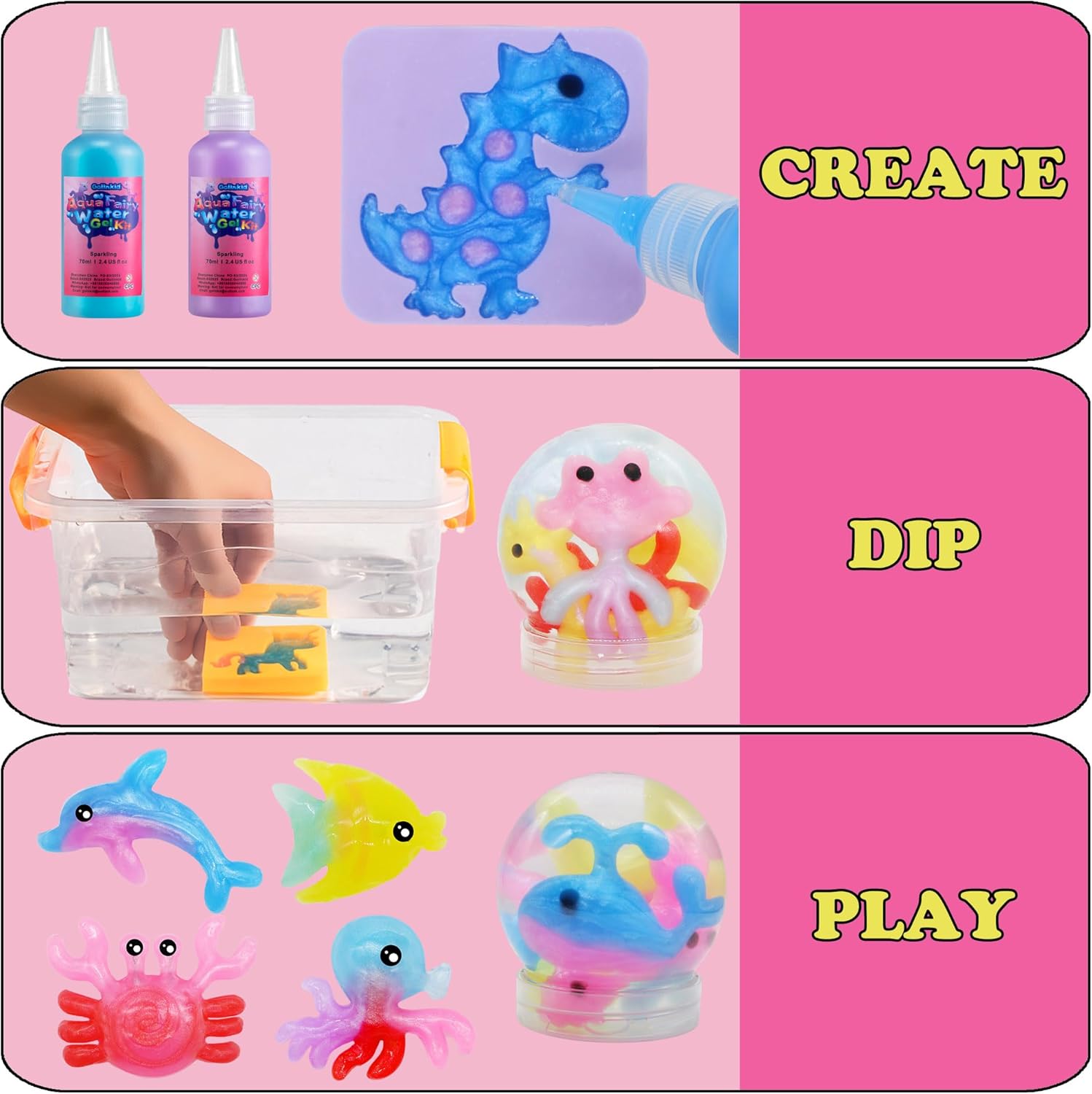 Magic Water Elf Toy Kit, 20 Bottles 24 Molds 70ML Aqua Fairy Water Gel Kit with Sparkling Magic Gel