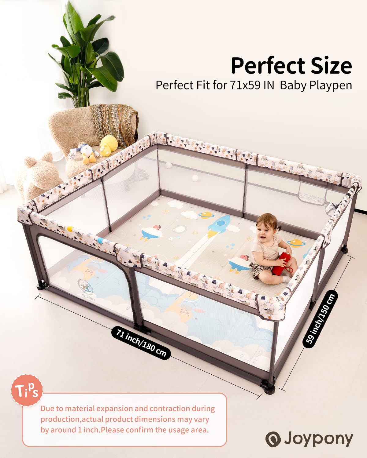 Baby Play Mat, 71x59 Inch Foldable Play Mats for Babies and Toddlers, Waterproof & Anti-Slip