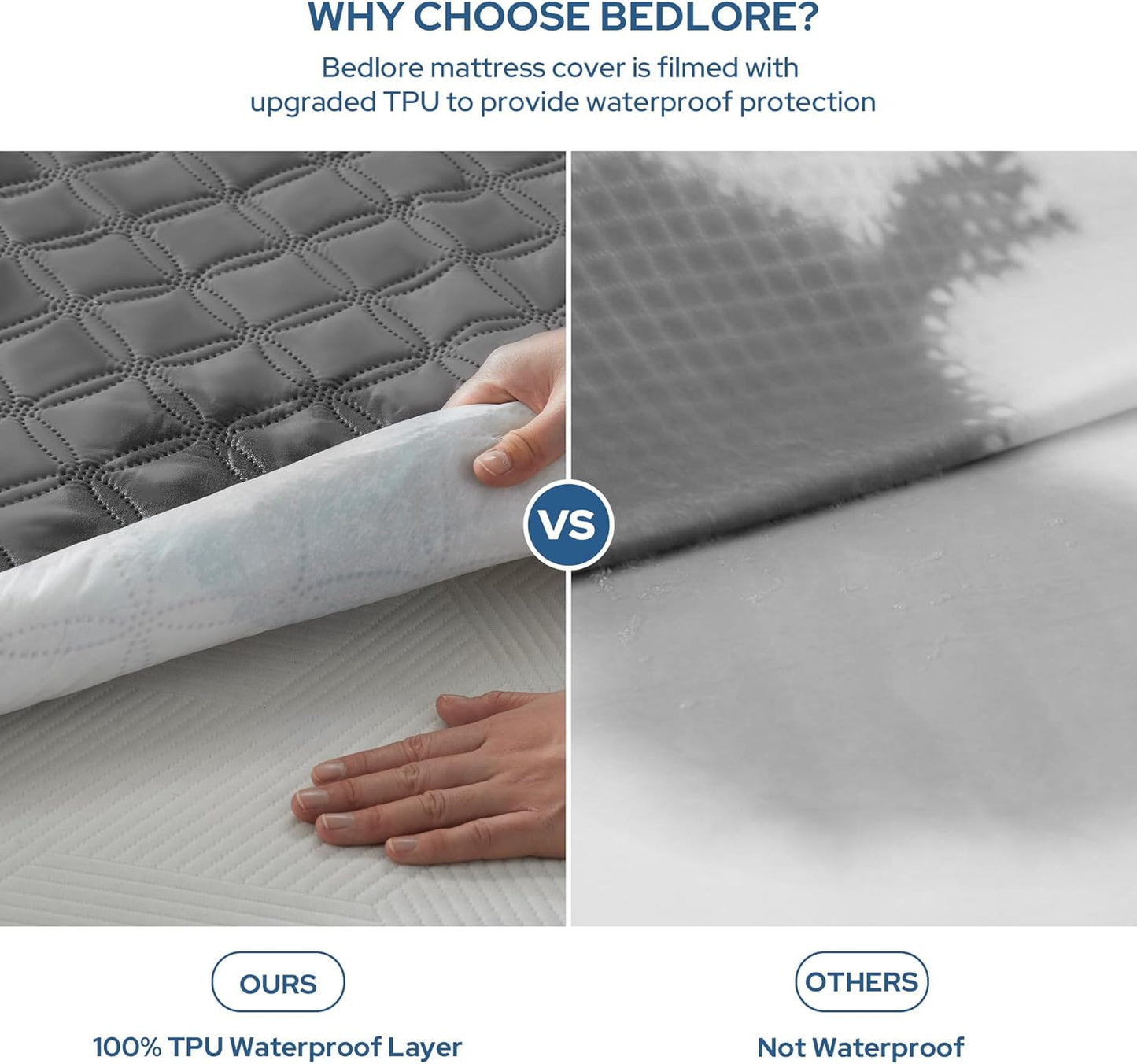 BEDLORE Waterproof Mattress Protector, Noiseless King Size Mattress Pad with Deep Pocket Fitted Up