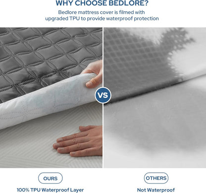 BEDLORE Waterproof Mattress Protector, Noiseless King Size Mattress Pad with Deep Pocket Fitted Up