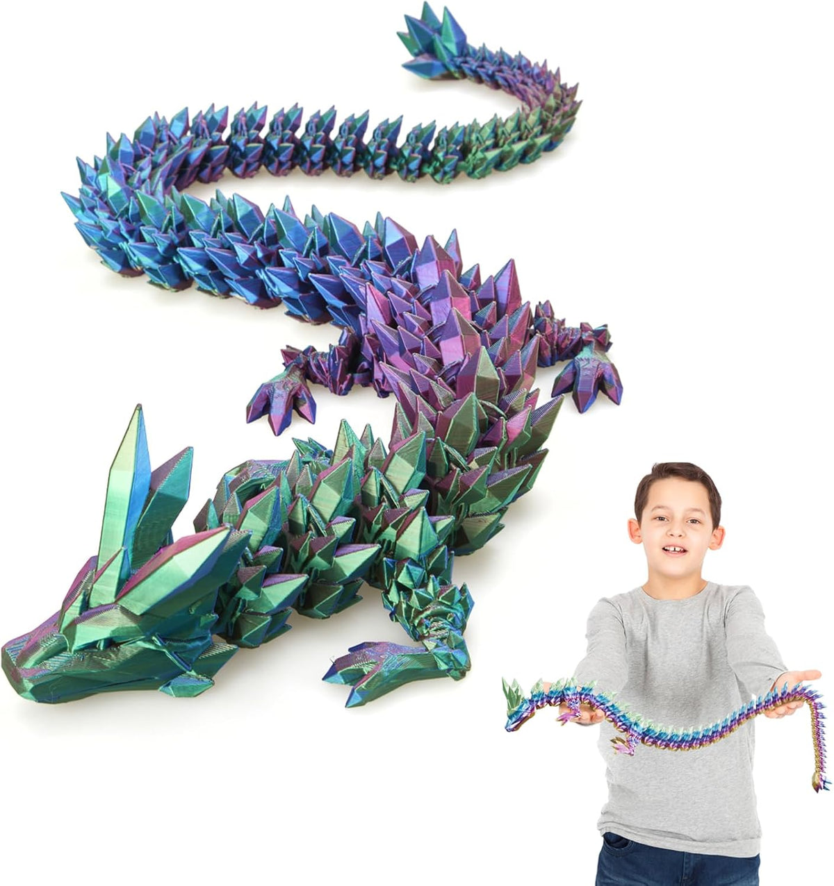 3D Printed Dragon, 3D Dragon ,30 Inch 3D Printed Fidget Dragon, Bigger Fidget Crystal Dragon Toys