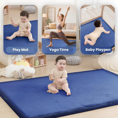 Baby Play Mat for Floor,1.3" Thick Memory foam Tummy Time Mat,Soft Coral Velvet Nursery Rug,Extra