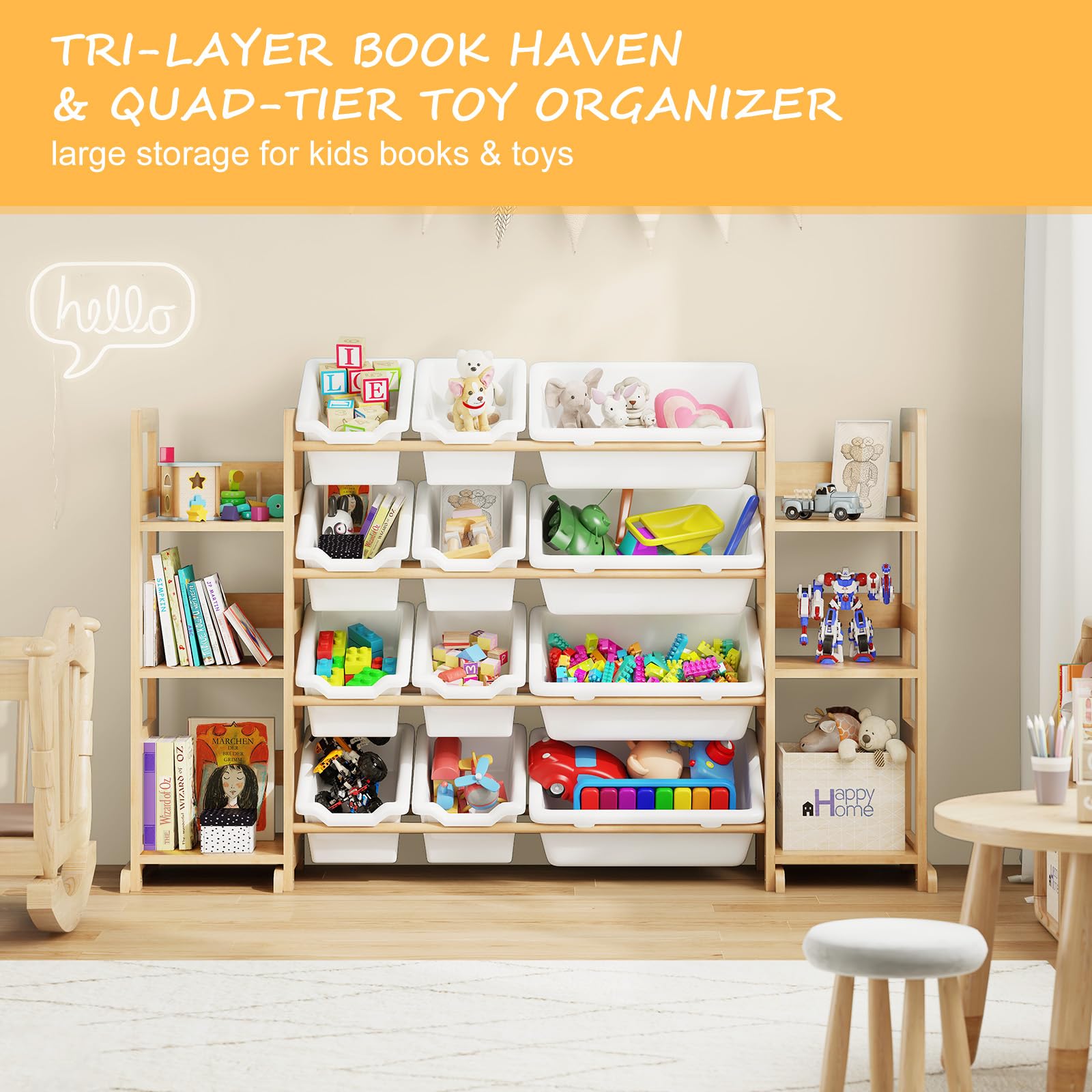 EXPERLAM Extra Large Toy Storage - Toy Storage Organizer, Wooden Toy Organizer with 6 Side Shelves
