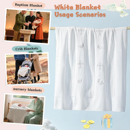 Booulfi Baby Blankets for Boys Girls Baby Receiving Blankets Silver Cross Dove of Peace Embroidery