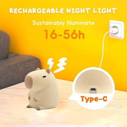 UNEEDE Capybara Night Light, Cute Animal Silicone Nursery Night Light Rechargeable Table Lamp