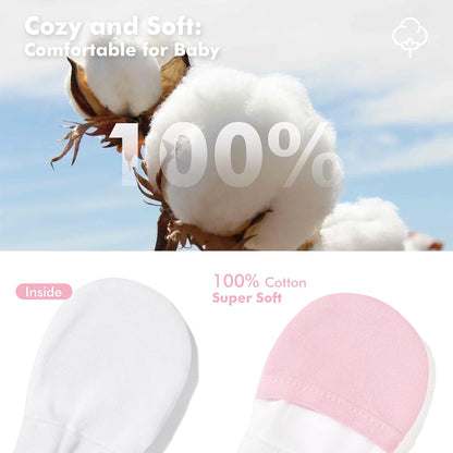 HAPIU Baby No Scratch Mittens Stay On, 100% Cotton Breathable, Adjustable Infant Gloves for Boys