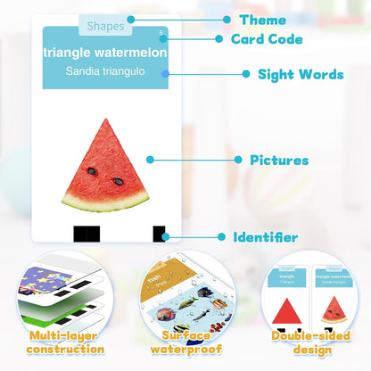Toddlers Bilingual Spanish & English Talking Flash Cards with 288 Sight Words, Speech Therapy Toys