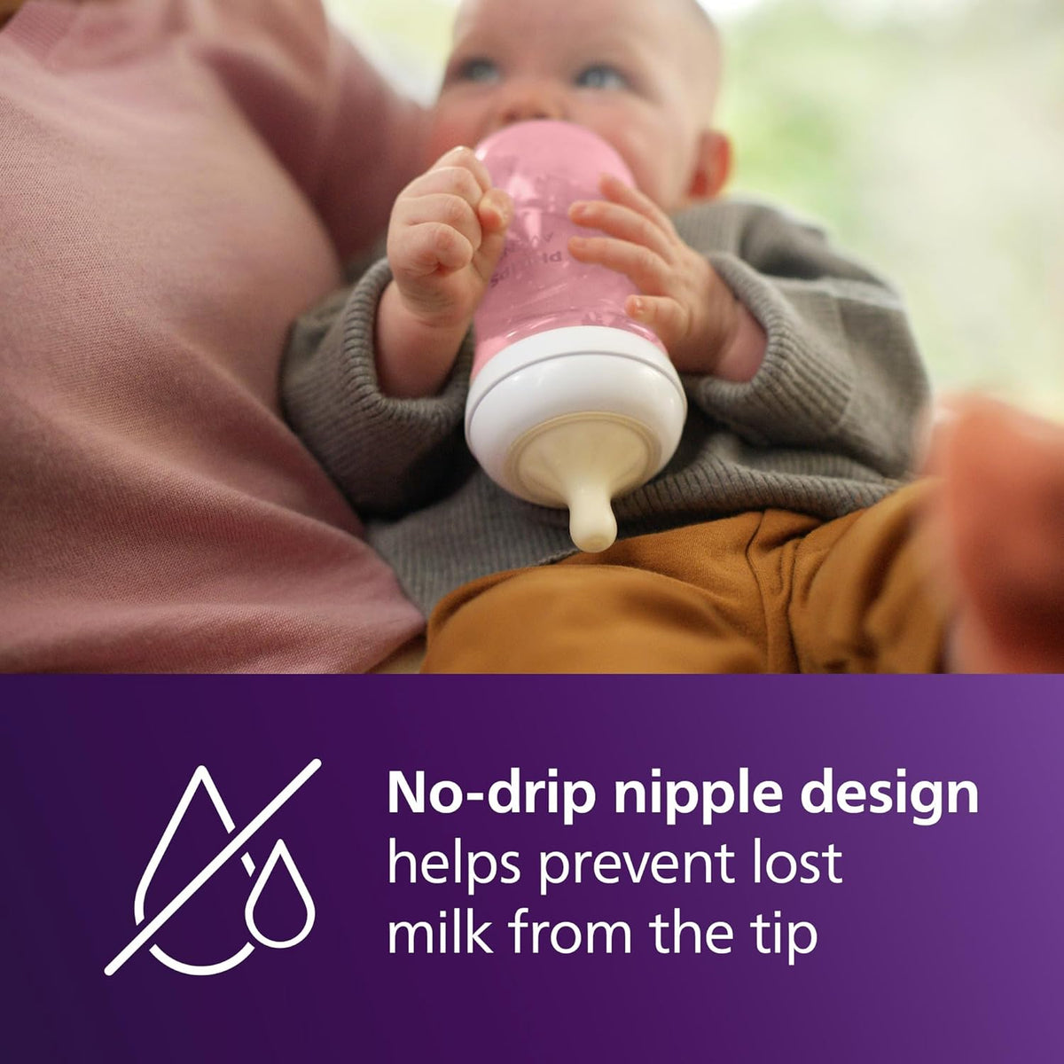 Philips Avent Natural Baby Bottles with Natural Response Nipples (Medium Flow, Flow 3), 9oz, Pink