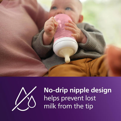 Philips Avent Natural Baby Bottles with Natural Response Nipples (Medium Flow, Flow 3), 9oz, Pink